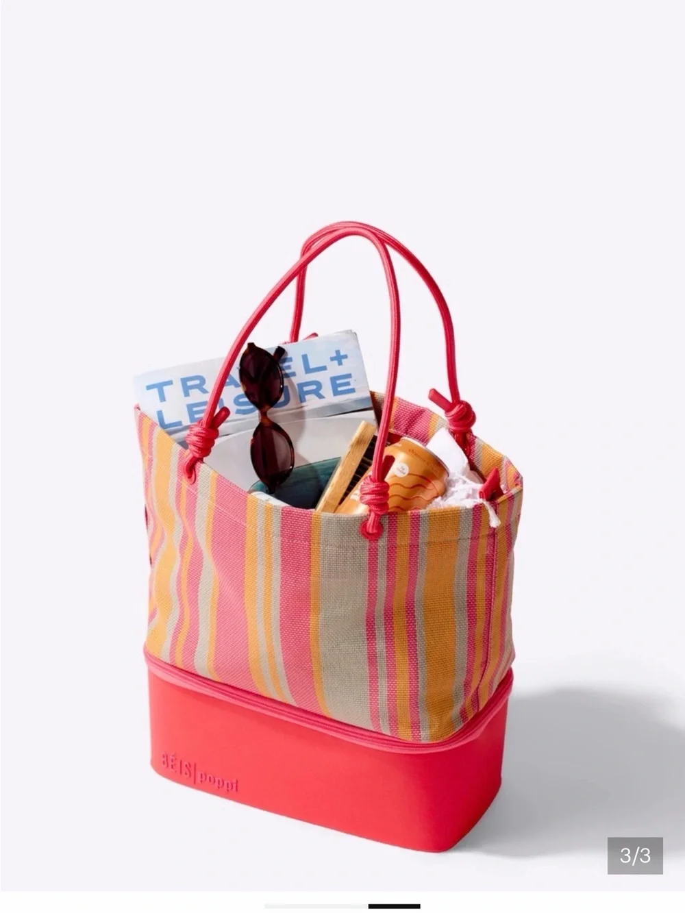 Beis Poppi Pink & Yellow Striped Beach Tote